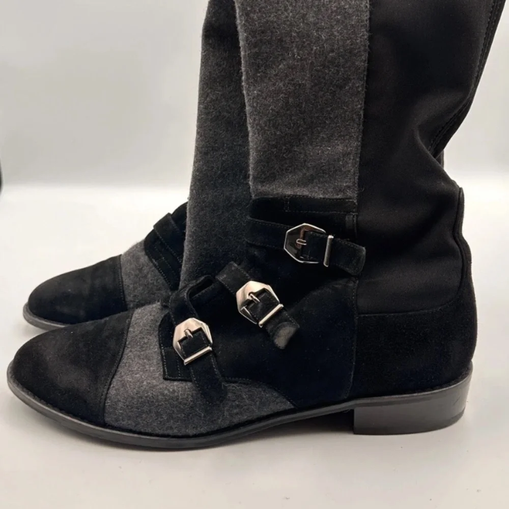 Stuart Weitzman Black & Gray 50/50 Textured Boots•Dark Academia•Steam Punk•Edgy - Picture 7 of 16